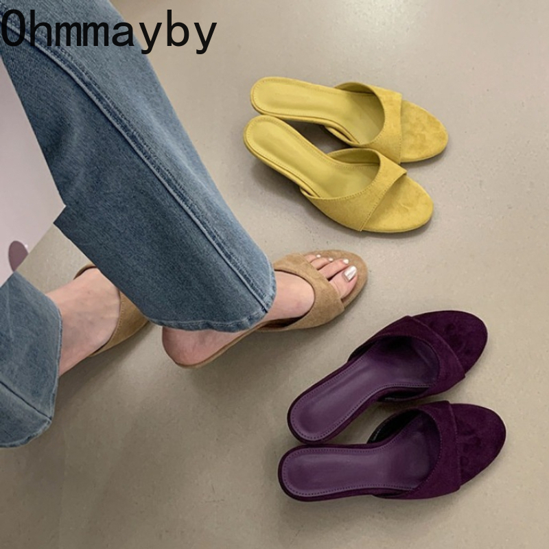 Summer Vacation Clothing Women - 새로운 여성용 스웨이드 슬라이드 오픈토 슬립온