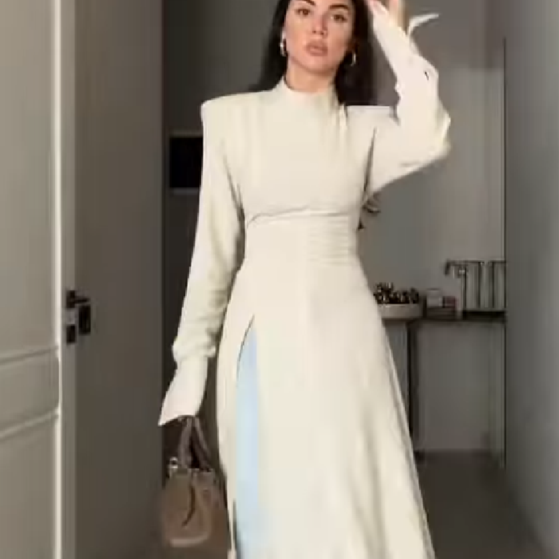 Summer Clothing For Older Women - 여성 우아한 하이넥 긴팔 맥시 드레스