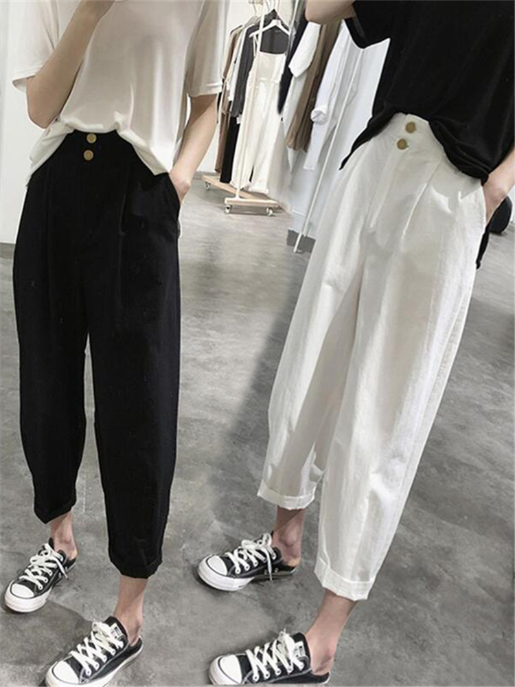 Summer Clothing Label - 하이웨이스트 슬리밍 캐주얼 하란 팬츠 여성
