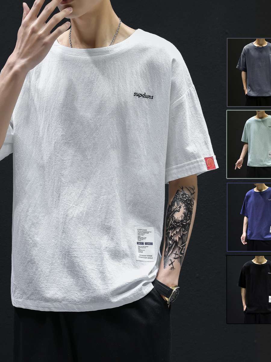 Summer Clothing Label - 여름 면 린넨 청소년 티셔츠 라지