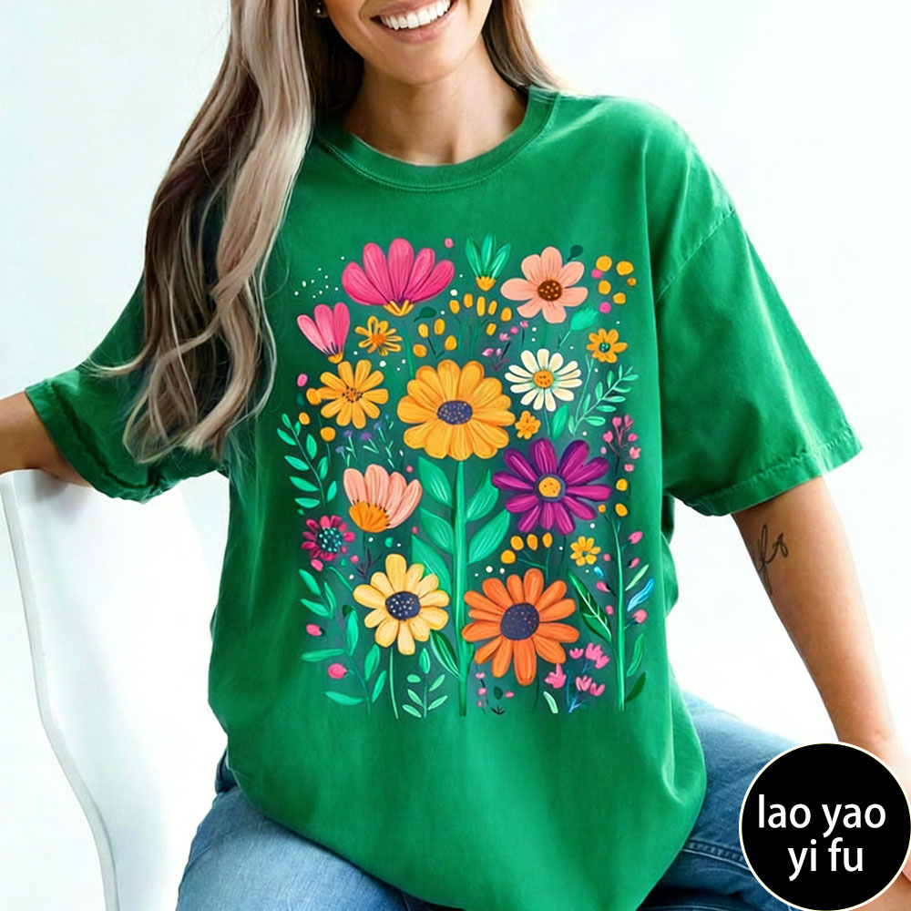 Boho 여름 꽃무늬 여성 티셔츠 레트로 봄 꽃 티셔츠 - Summer Clothing Vibes 리뷰 및 가격