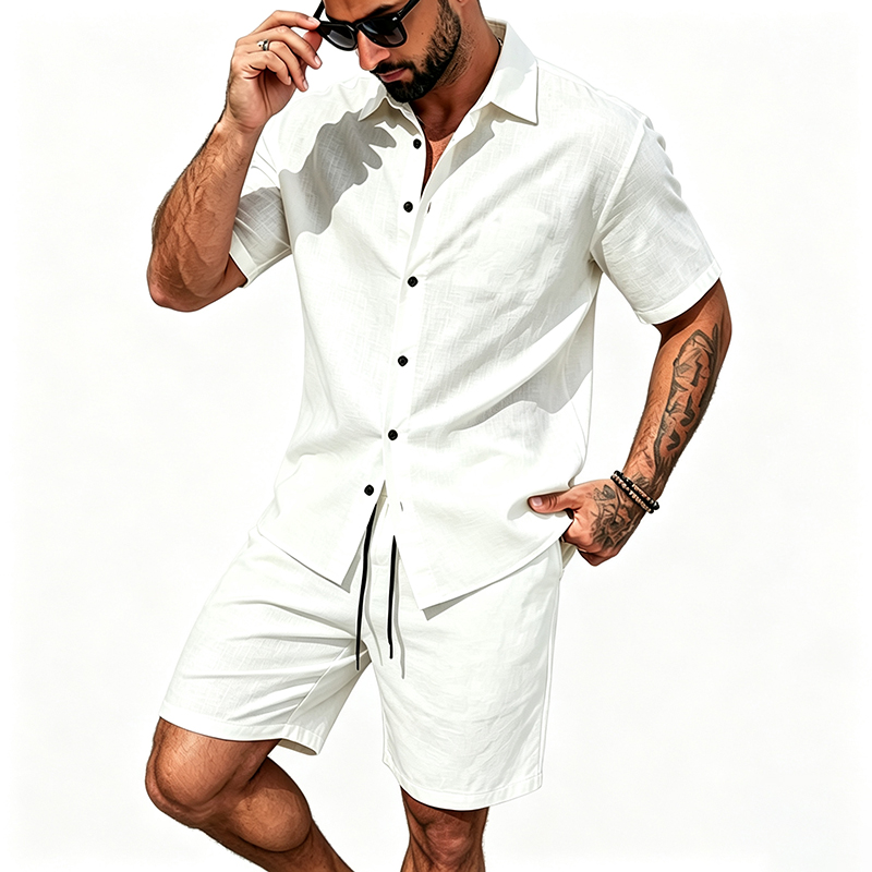 남성 린넨 투피스 세트 반팔 라펠 버튼 셔츠 밴딩 반바 - Summer Clothing Trends 리뷰 및 가격