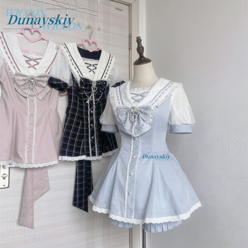 세일러 칼라 드레스 세트 레이스 리본 반팔 지라이 케이 - Summer Alt Clothing 리뷰 및 가격