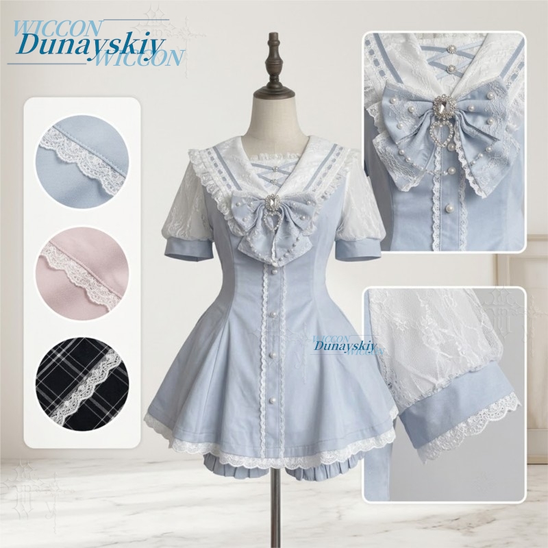 세일러 칼라 드레스 세트 레이스 리본 반팔 지라이 케이 - Summer Alt Clothing 리뷰 및 가격