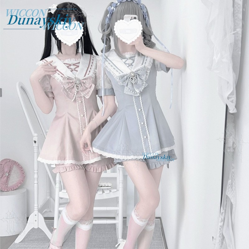 세일러 칼라 드레스 세트 레이스 리본 반팔 지라이 케이 - Summer Alt Clothing 리뷰 및 가격