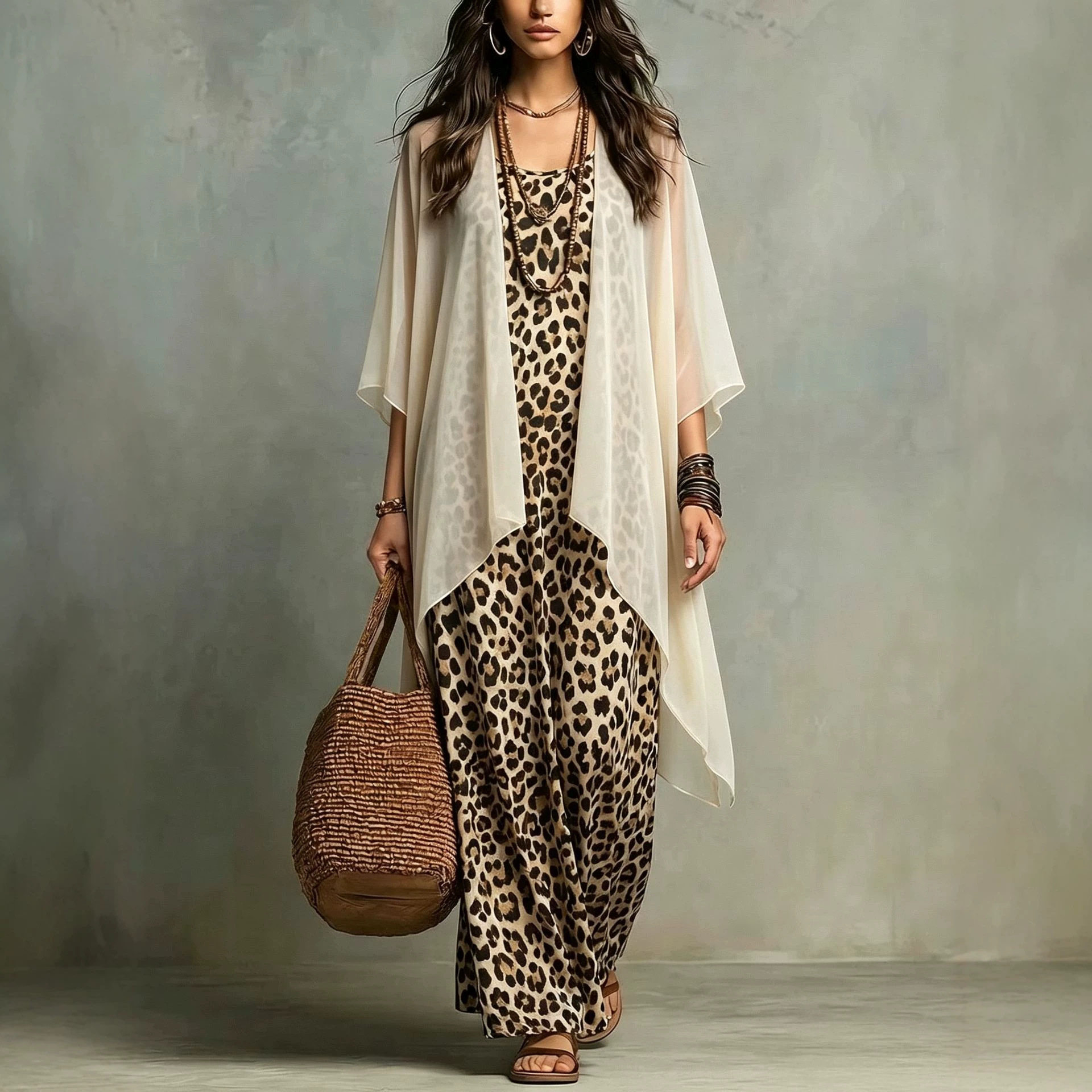 쉬폰 레오파드 프린트 스파게티 스트랩 드레스와 시스루  - Summer Vacation Clothing Women 리뷰 및 가격
