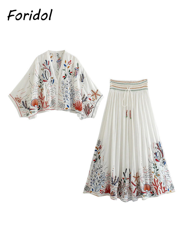 Foridol 해양 생물 자수 배트 윙 슬리브 맥시 스 - Summer Clothing For Older Women 리뷰 및 가격