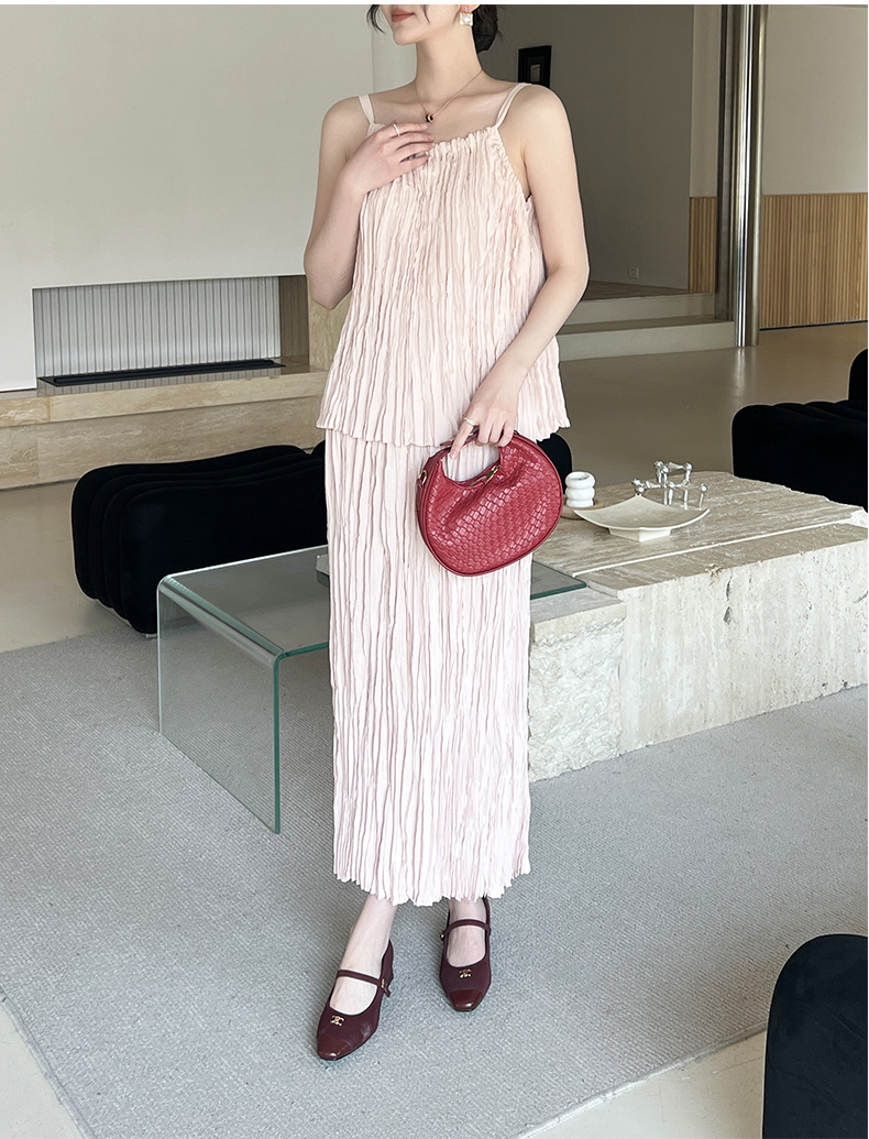 여성 휴가복 단색 플리츠 디자인 민소매 캐미솔 티셔츠  - Summer Vacation Clothing Women 리뷰 및 가격