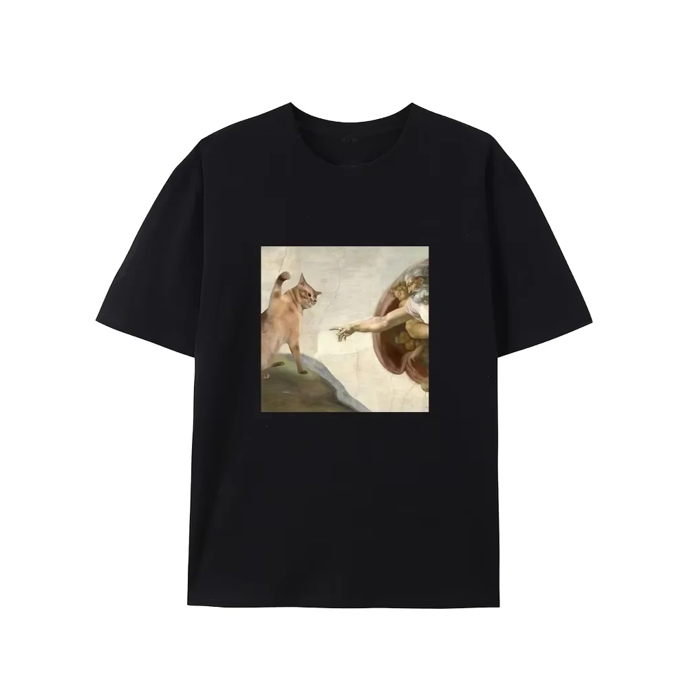 창의적인 르네상스 고양이 티셔츠 미켈란젤로 패러디, 예 - Summer Renaissance Clothing 리뷰 및 가격