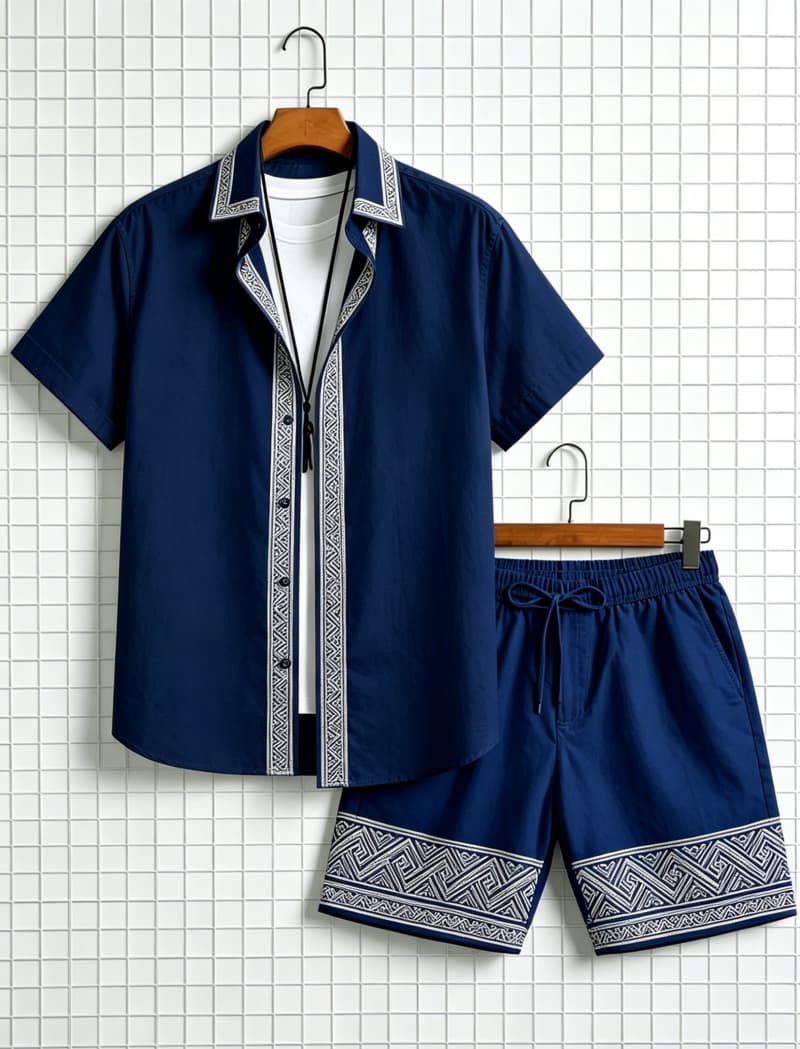 남성 에스닉 프린트 반팔 셔츠와 반바지 세트, 산뜻하고 - Summer Clothing Trends 리뷰 및 가격