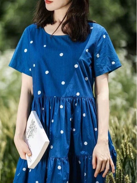 블루 퓨어 코튼 플로럴 프린트 드레스 여름 신상 롱 폴 - Summer Clothing Label 리뷰 및 가격