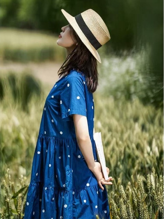 블루 퓨어 코튼 플로럴 프린트 드레스 여름 신상 롱 폴 - Summer Clothing Label 리뷰 및 가격